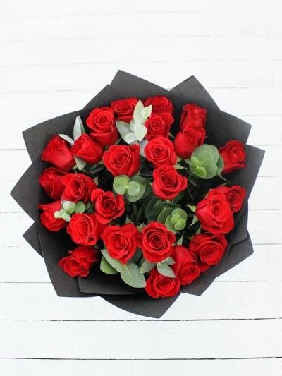 24 Long Stem Red Rose Hand-Tied - Harrys Flowers London
