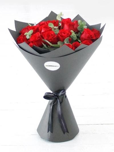 24 Long Stem Red Rose Hand-Tied - Harrys Flowers London