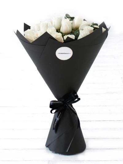24 Long Stem White Rose Hand-tied - Harrys Flowers London