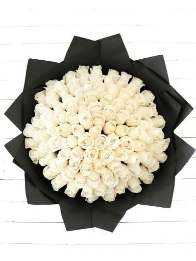 365 Long Stem White Roses Hand-Tied - Harrys Flowers London