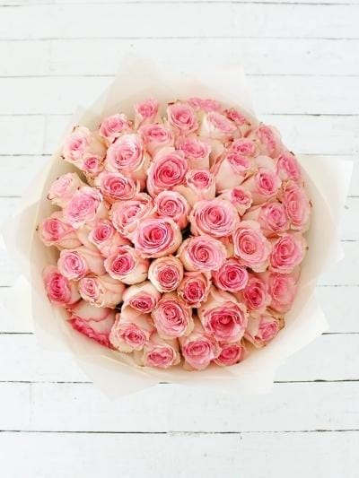 50 Long Stem Pink Rose Hand-tied - Harrys Flowers London