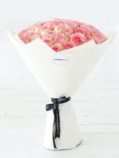 50 Long Stem Pink Rose Hand-tied - Harrys Flowers London