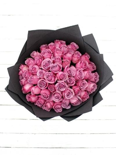 50 Long Stem Purple Rose Hand-tied - Harrys Flowers London