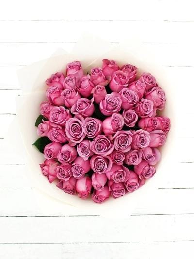 50 Long Stem Purple Rose Hand-tied - Harrys Flowers London
