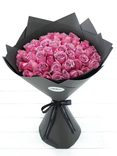 50 Long Stem Purple Rose Hand-tied - Harrys Flowers London