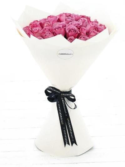 50 Long Stem Purple Rose Hand-tied - Harrys Flowers London