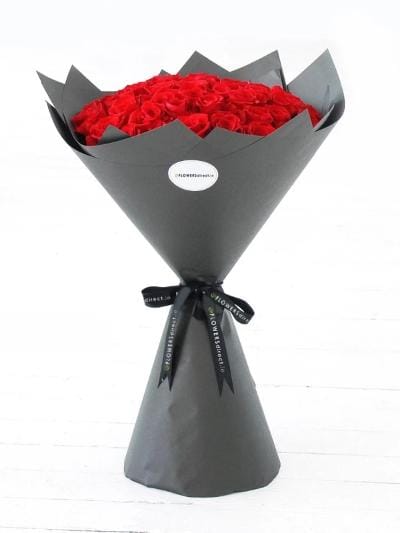 50 Long Stem Red Rose Hand-tied - Harrys Flowers London