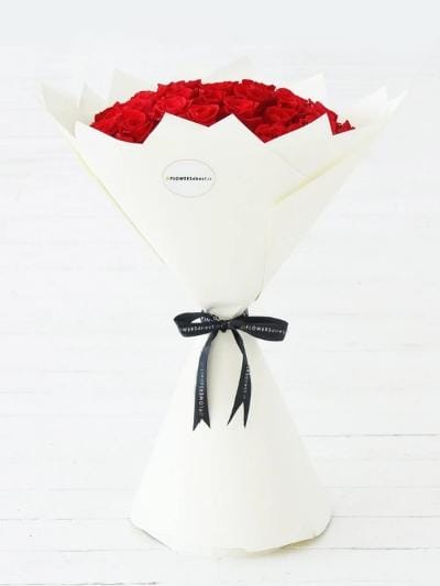 50 Long Stem Red Rose Hand-tied - Harrys Flowers London