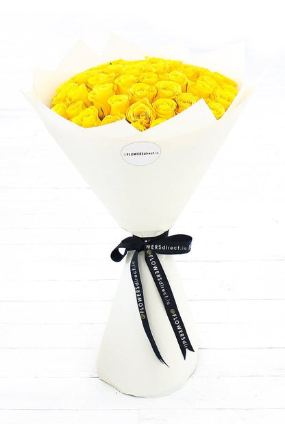 50 Long Stem Yellow Rose Hand-tied - Harrys Flowers London