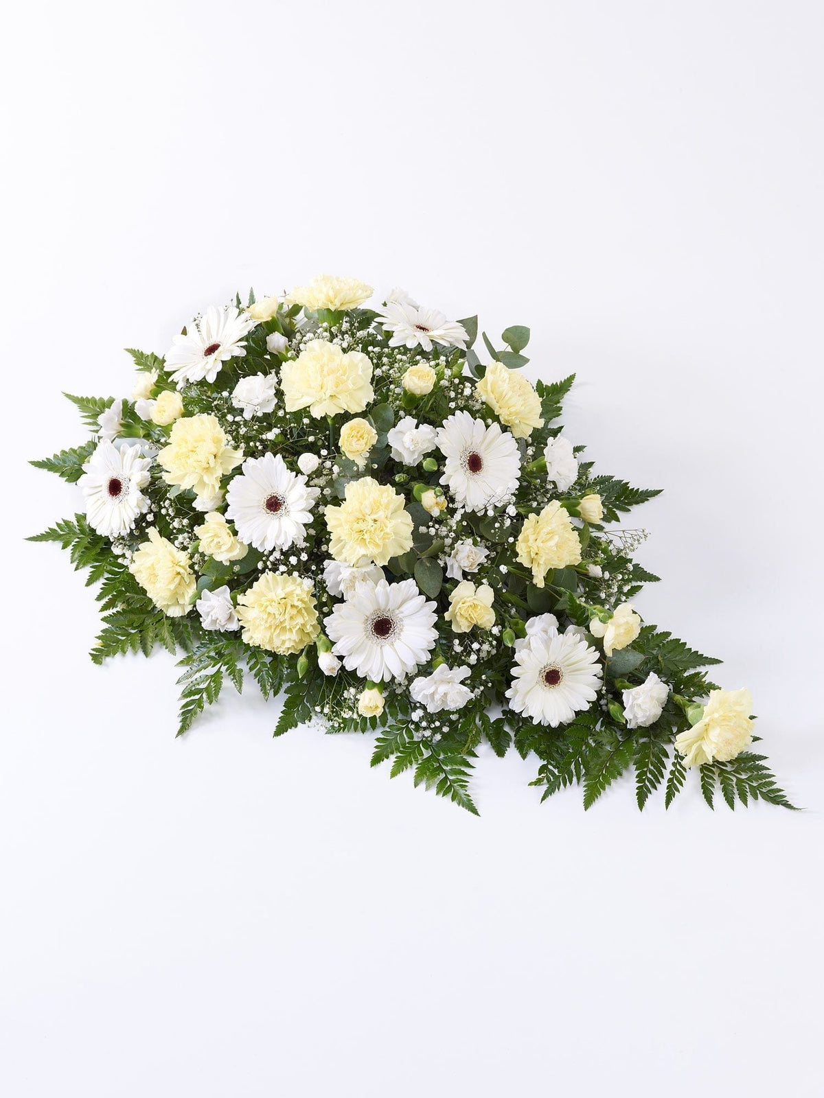 Carnation and Germini Teardrop Spray Yellow &amp; White - Harrys Flowers London