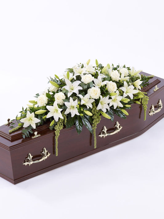 Lily and Rose Casket Spray White - Harrys Flowers London