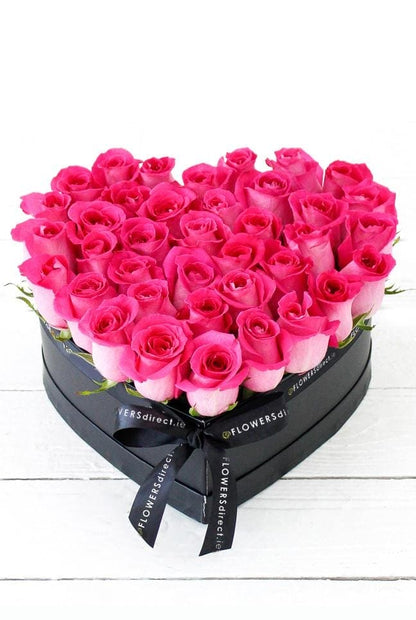 Opulent Fuchsia Pink Roses in a Petite Heart-shaped Gift Set - Harrys Flowers London