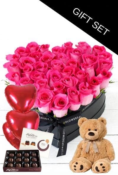 Opulent Fuchsia Pink Roses in a Petite Heart-shaped Gift Set - Harrys Flowers London