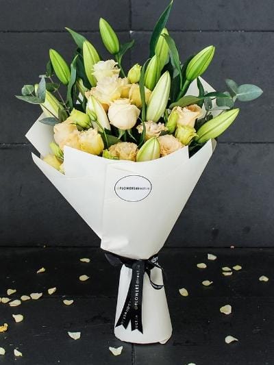 Peaches and Pastels Hand-tied - Harrys Flowers London