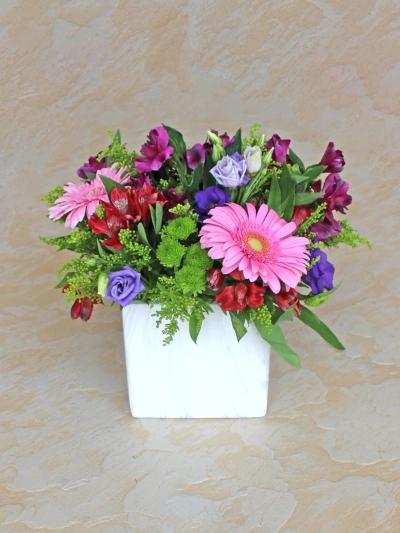 Pink Sorbet Deluxe in a luxury marble effect ceramic vase - Harrys Flowers London