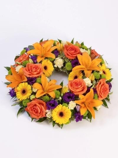Rose and Lily Wreath Vibrant - Harrys Flowers London
