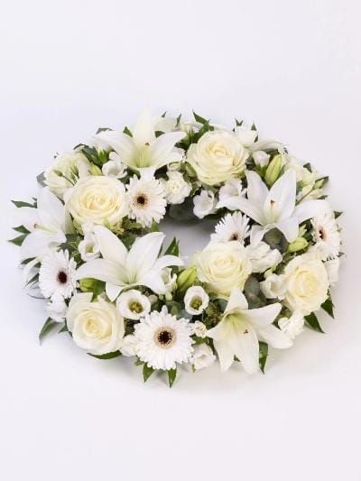 Rose and Lily Wreath White - Harrys Flowers London