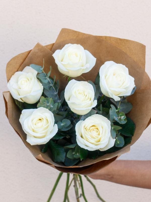 Six White Roses - Harrys Flowers London