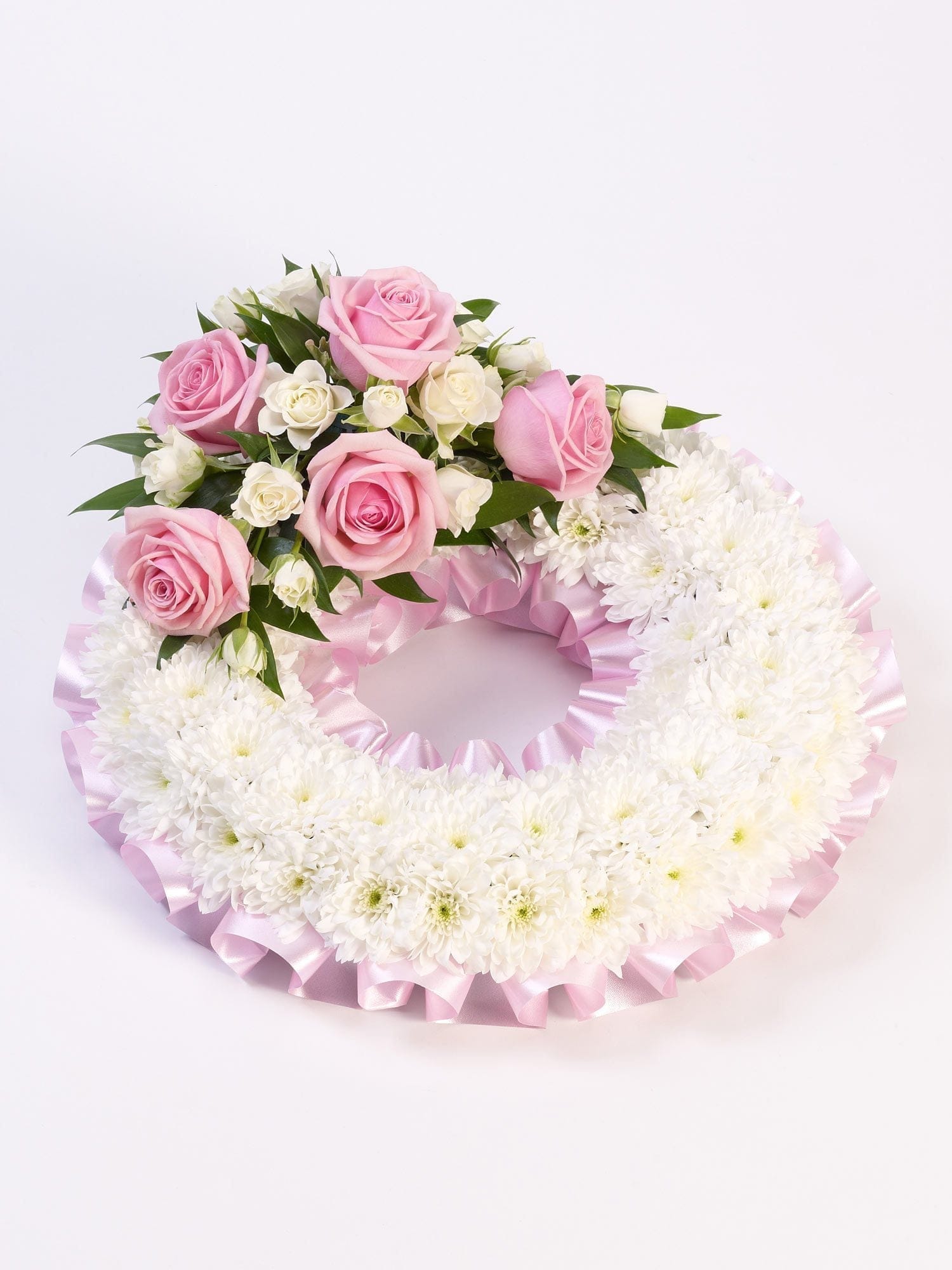 Traditional Wreath - White and Pink - Harrys Flowers London