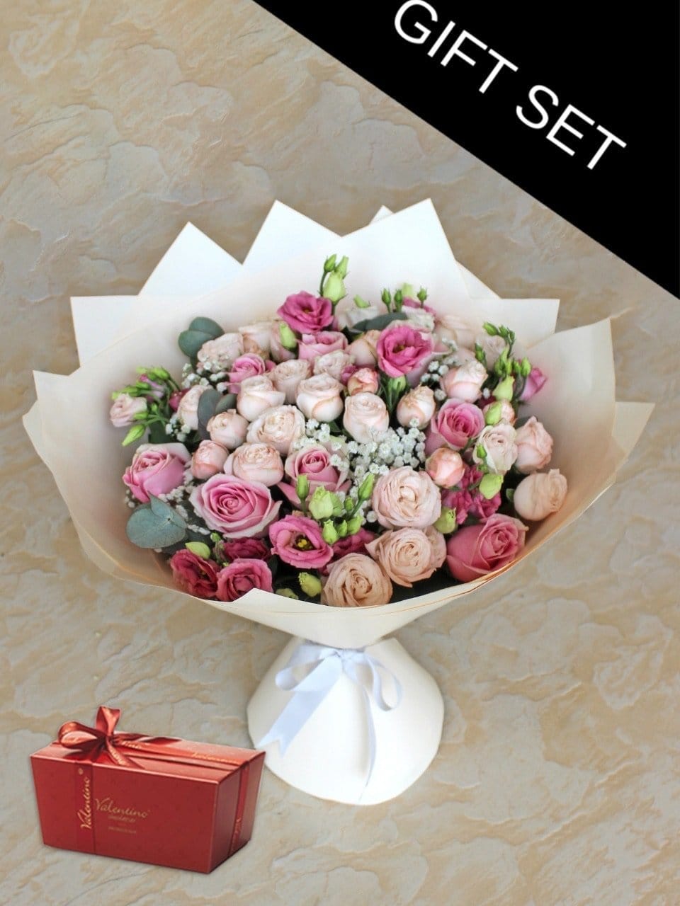 Vogue Flower Bouquet &amp; Large Chocolates Gift Set - Harrys Flowers London